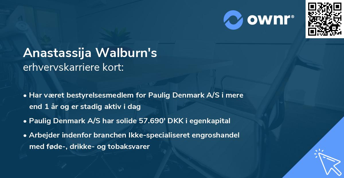 Anastassija Walburn's erhvervskarriere kort