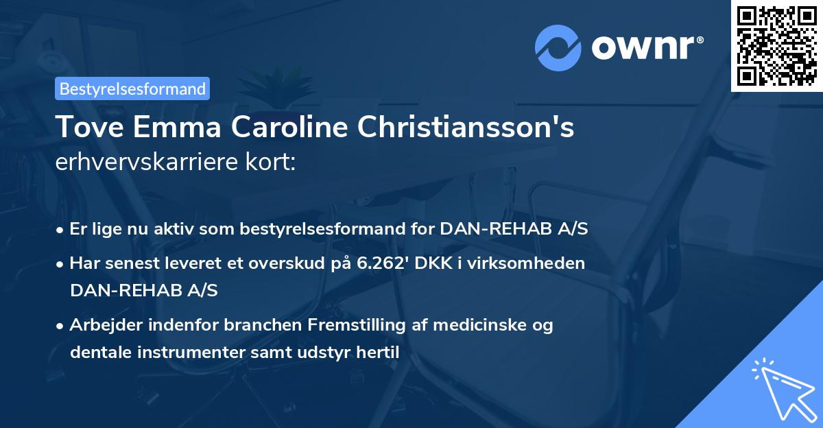 Tove Emma Caroline Christiansson's erhvervskarriere kort