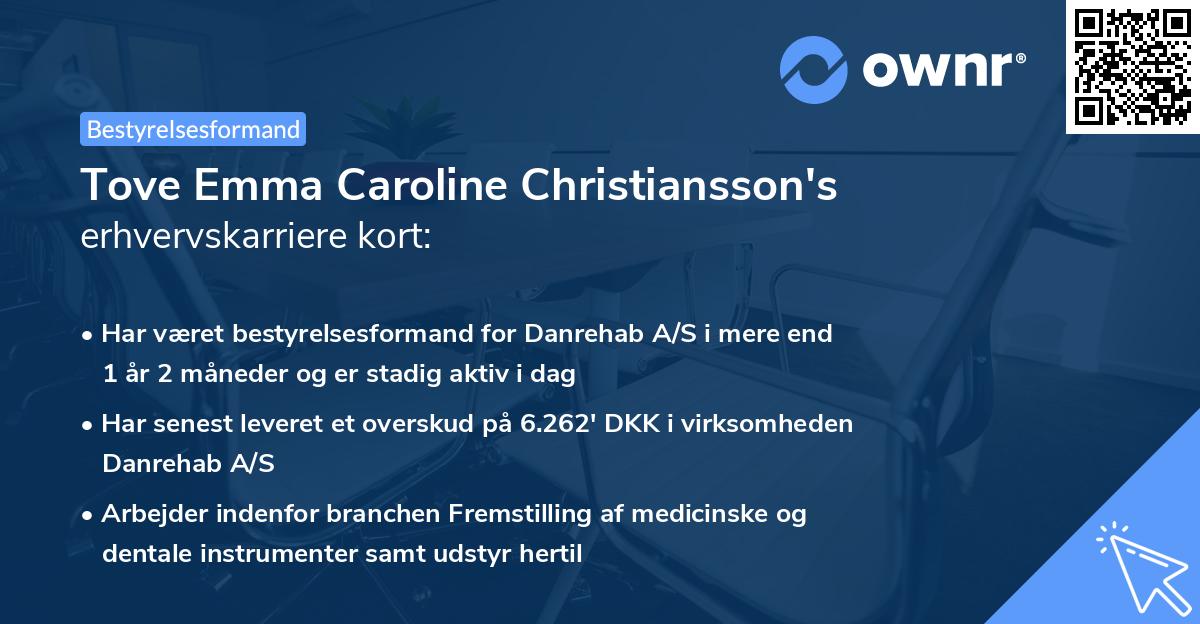 Tove Emma Caroline Christiansson's erhvervskarriere kort
