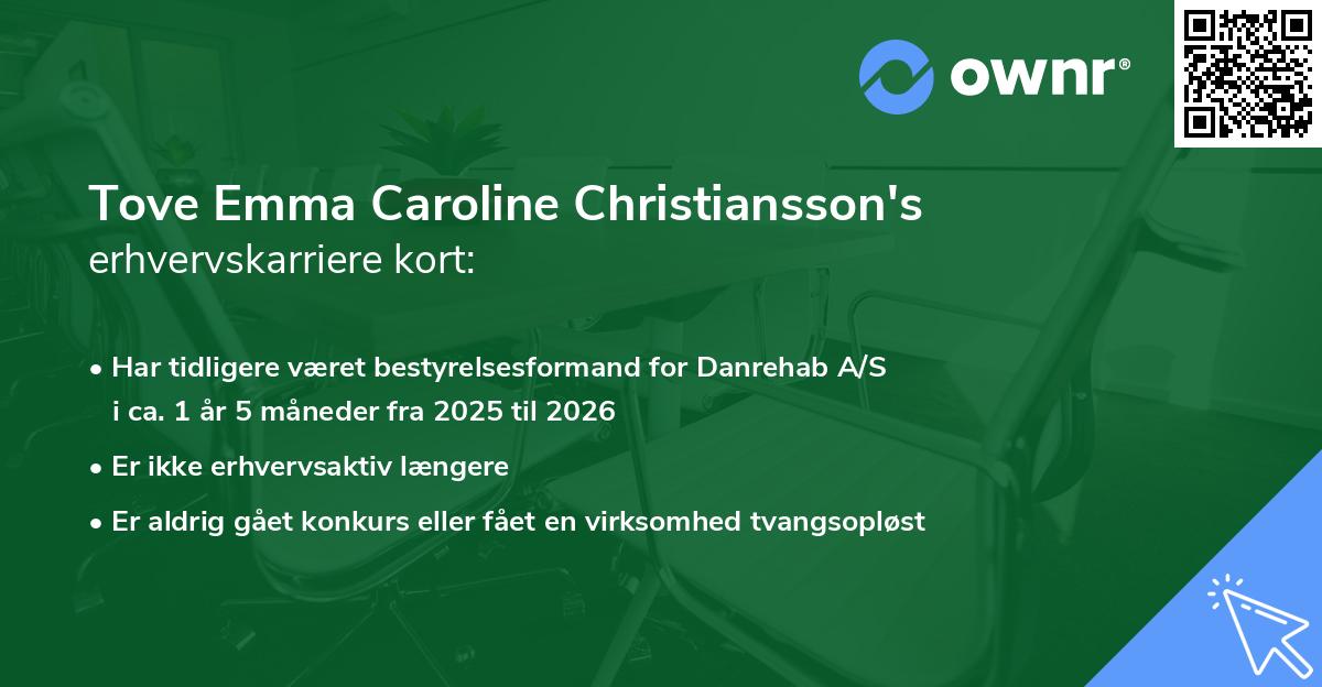 Tove Emma Caroline Christiansson's erhvervskarriere kort