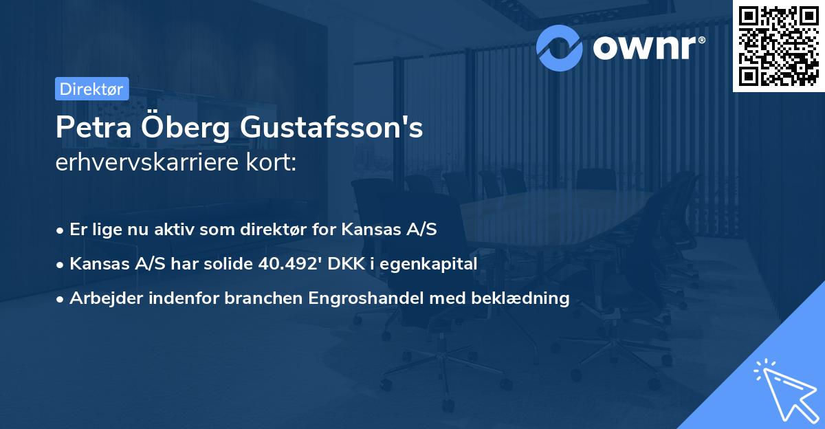 Petra Öberg Gustafsson's erhvervskarriere kort