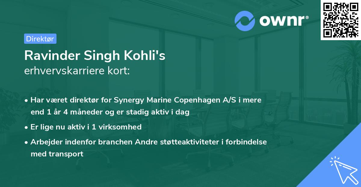 Ravinder Singh Kohli's erhvervskarriere kort