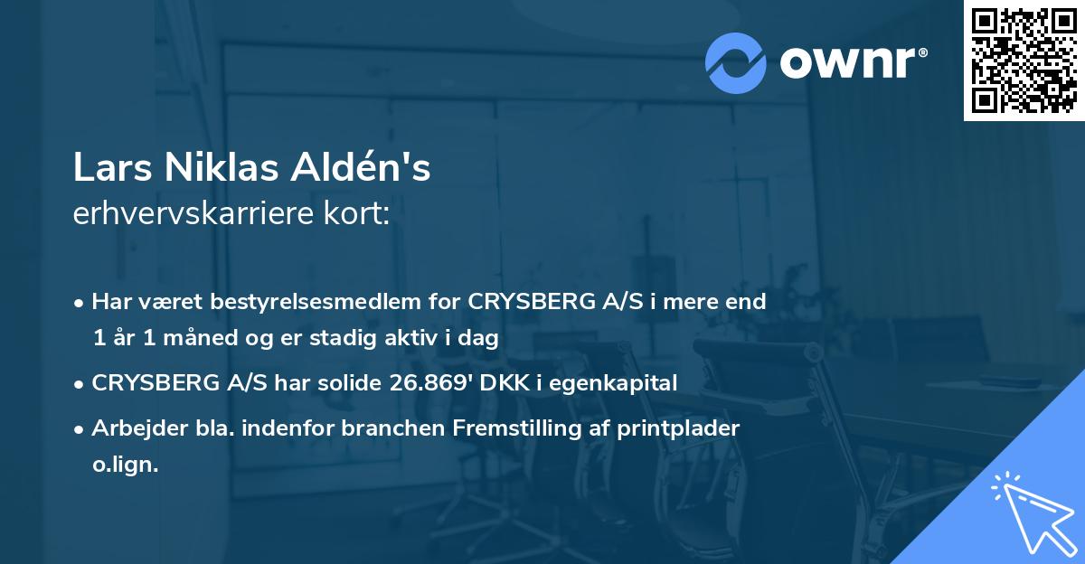 Lars Niklas Aldén's erhvervskarriere kort