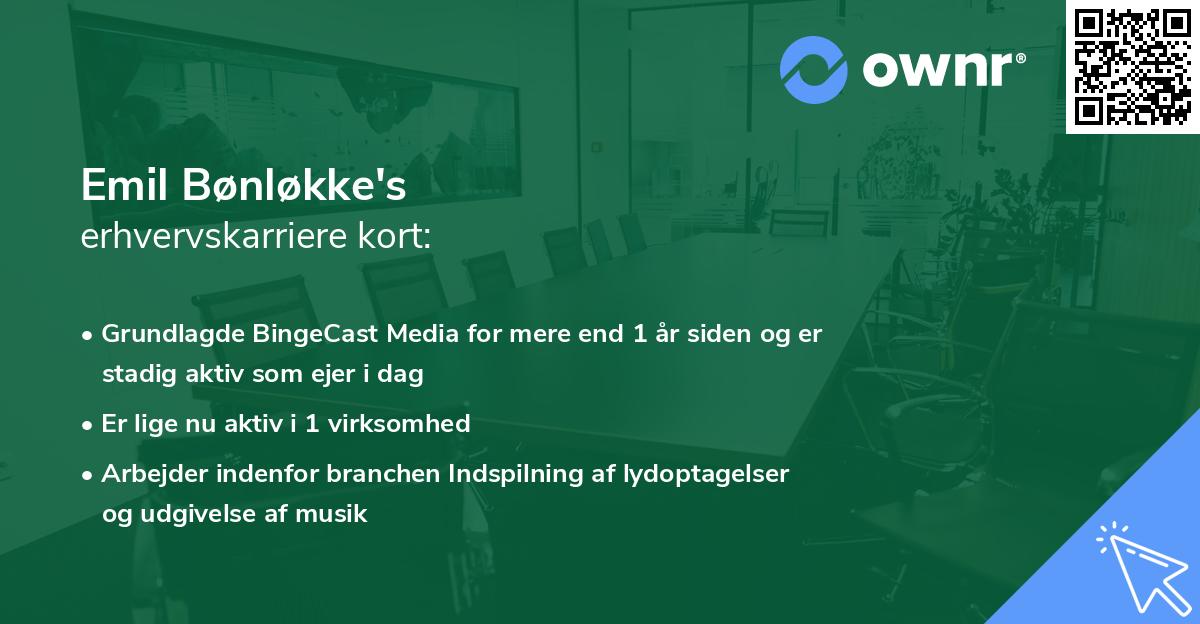 Emil Bønløkke's erhvervskarriere kort