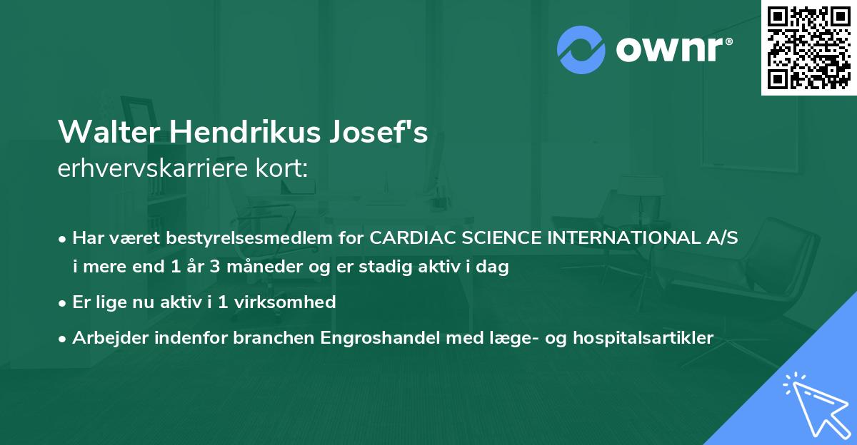 Walter Hendrikus Josef's erhvervskarriere kort