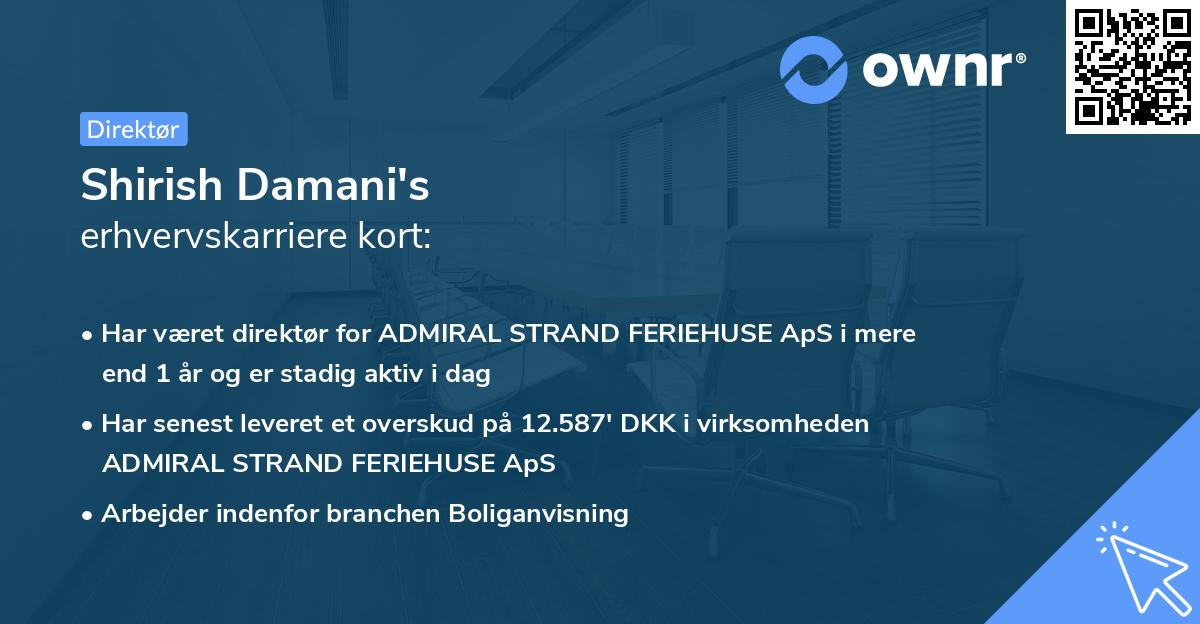 Shirish Damani's erhvervskarriere kort