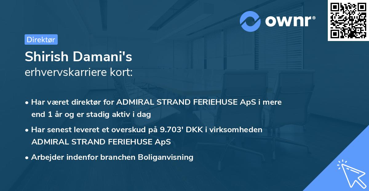 Shirish Damani's erhvervskarriere kort
