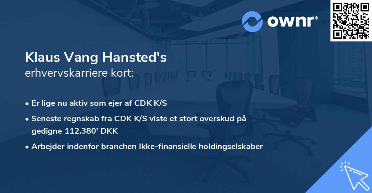 Klaus Vang Hansted's erhvervskarriere kort