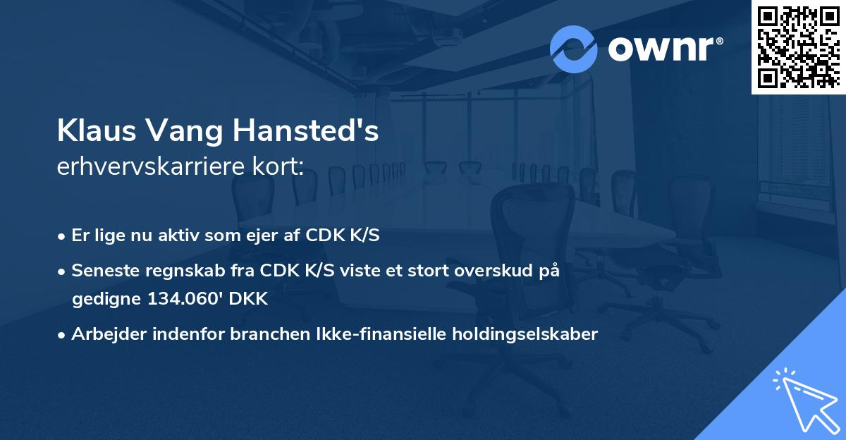 Klaus Vang Hansted's erhvervskarriere kort