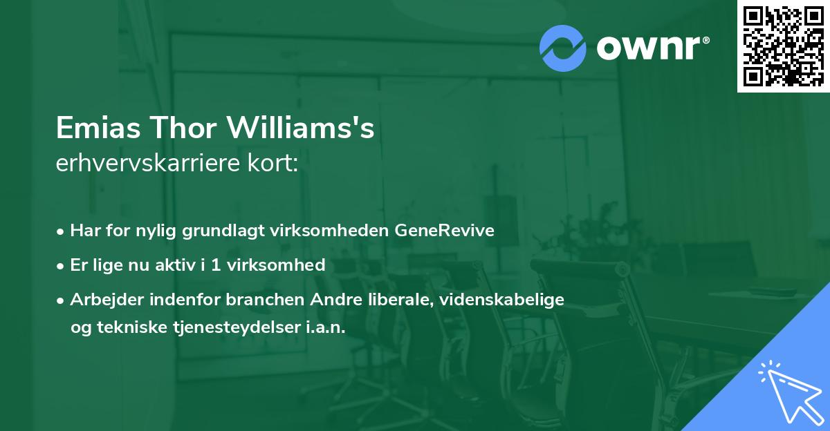 Emias Thor Williams's erhvervskarriere kort