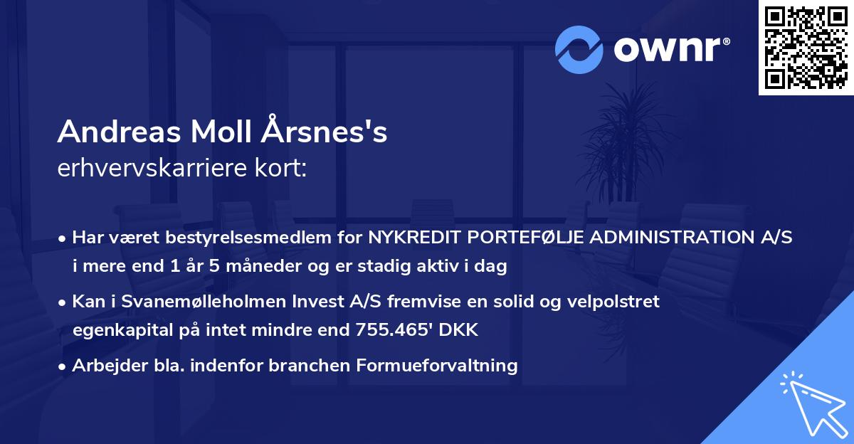 Andreas Moll Årsnes's erhvervskarriere kort