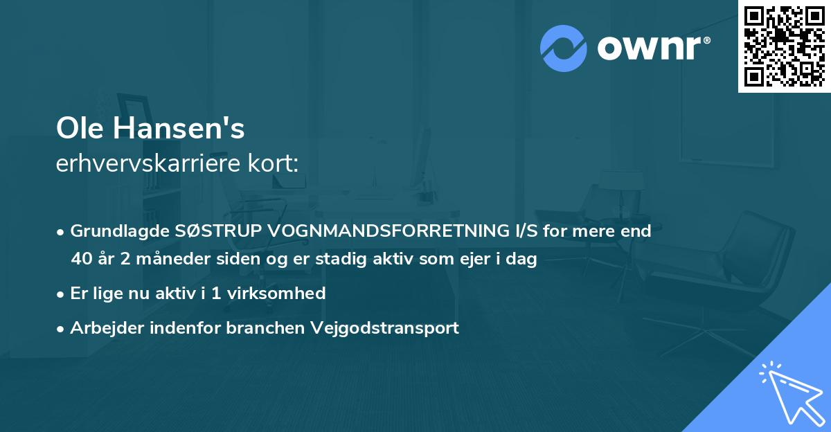 Ole Hansen's erhvervskarriere kort
