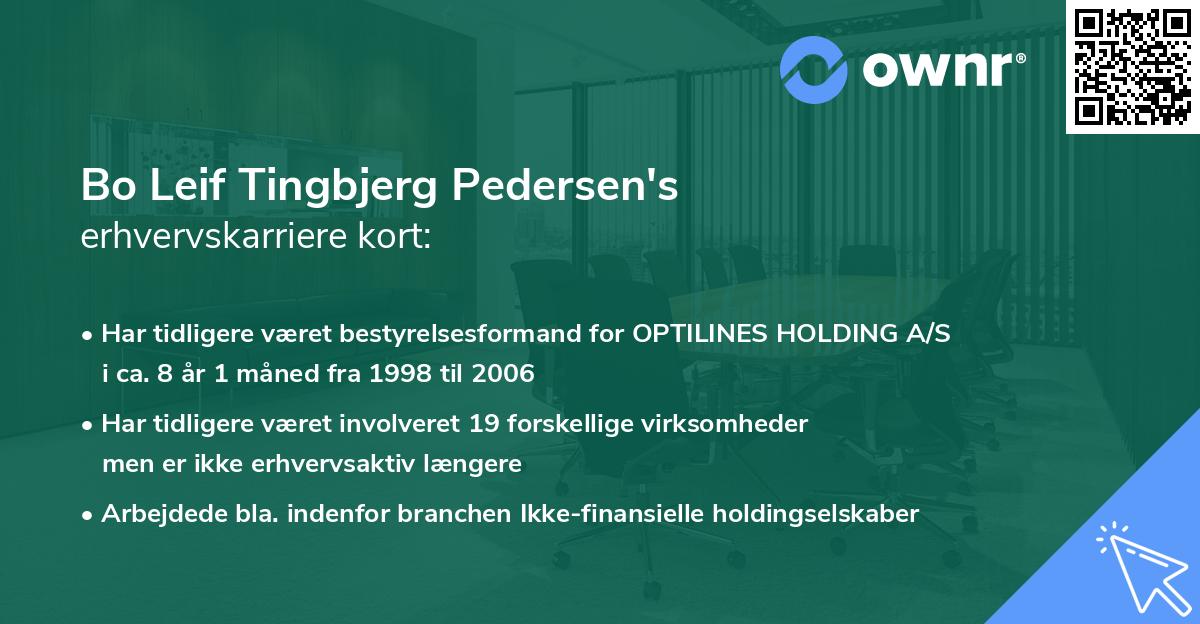 Bo Leif Tingbjerg Pedersen's erhvervskarriere kort