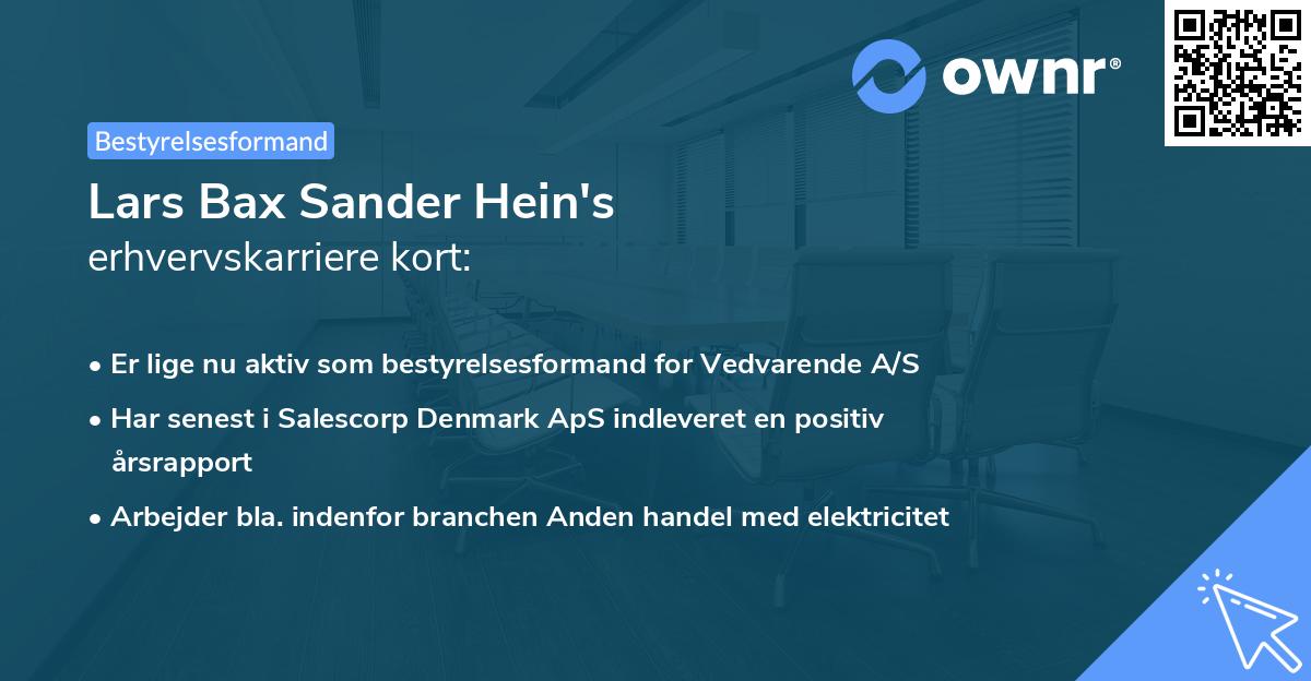 Lars Bax Sander Hein's erhvervskarriere kort