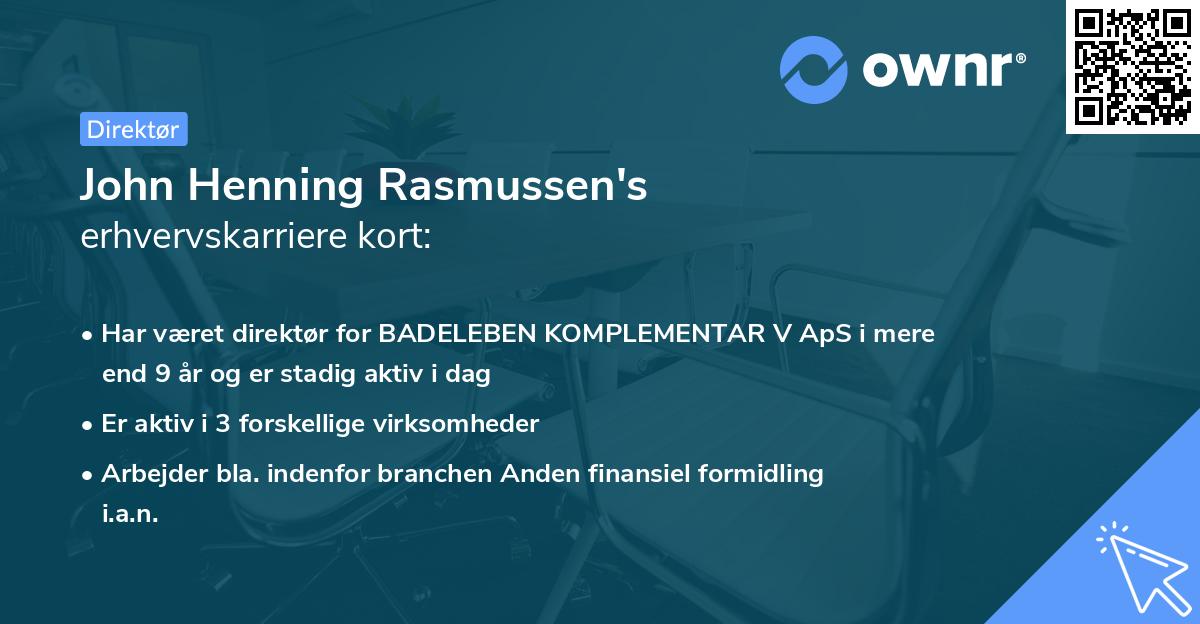 John Henning Rasmussen's erhvervskarriere kort