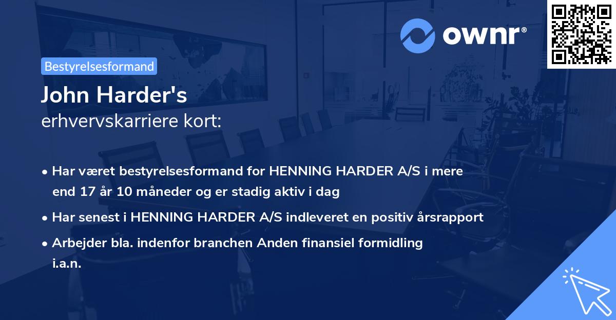 John Harder's erhvervskarriere kort