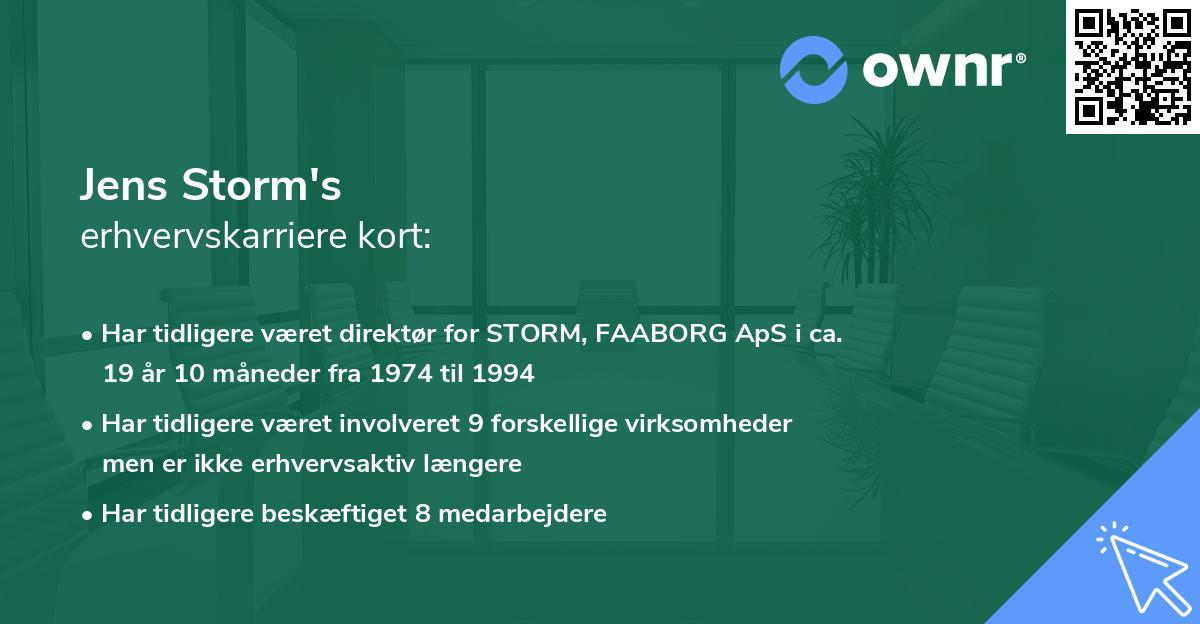 Jens Storm's erhvervskarriere kort