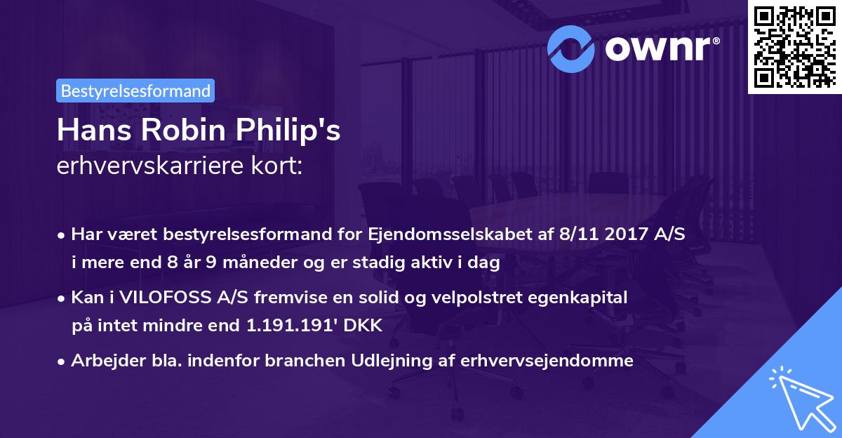 Hans Robin Philip's erhvervskarriere kort