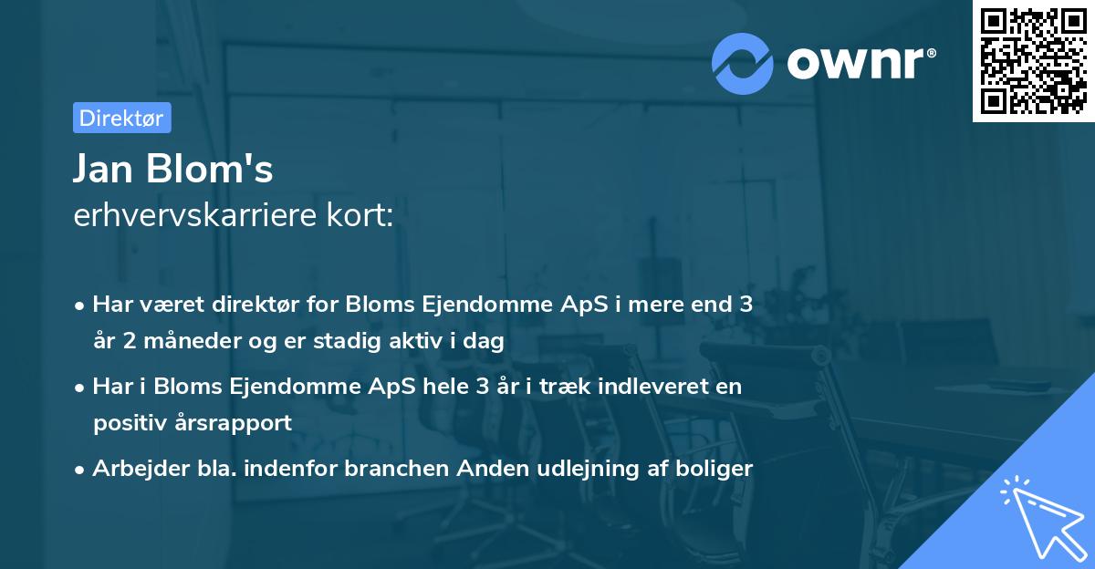 Jan Blom's erhvervskarriere kort