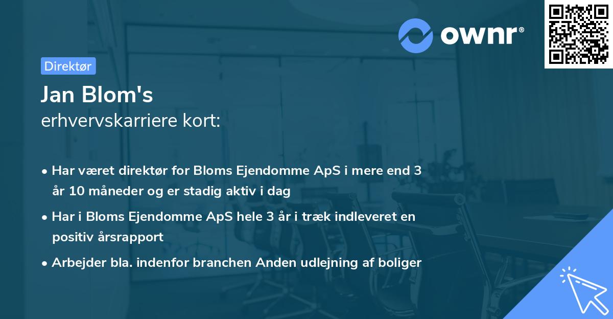 Jan Blom's erhvervskarriere kort