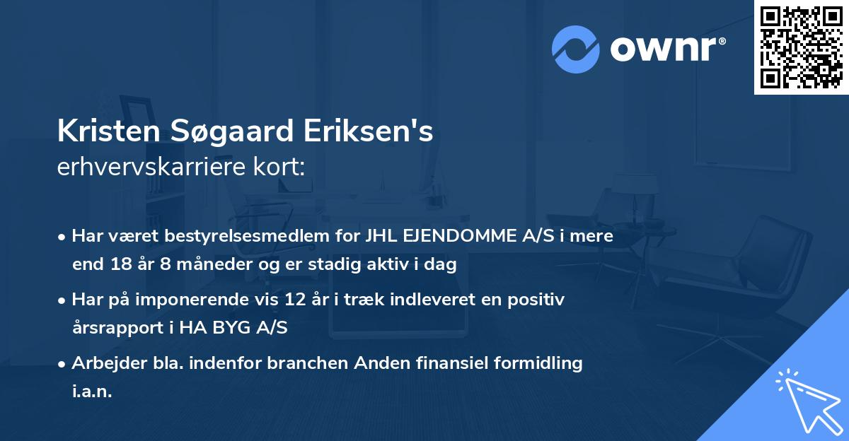 Kristen Søgaard Eriksen's erhvervskarriere kort