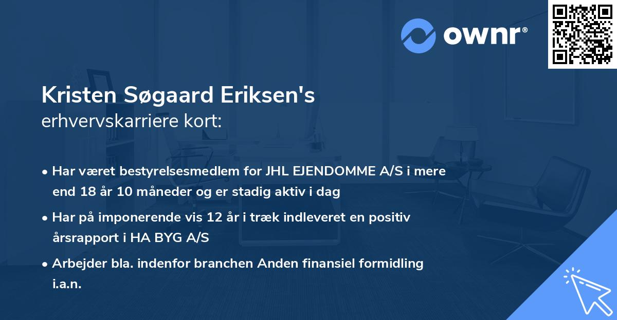 Kristen Søgaard Eriksen's erhvervskarriere kort