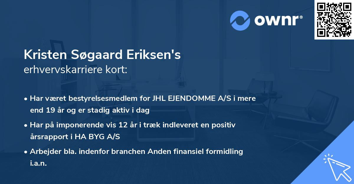 Kristen Søgaard Eriksen's erhvervskarriere kort
