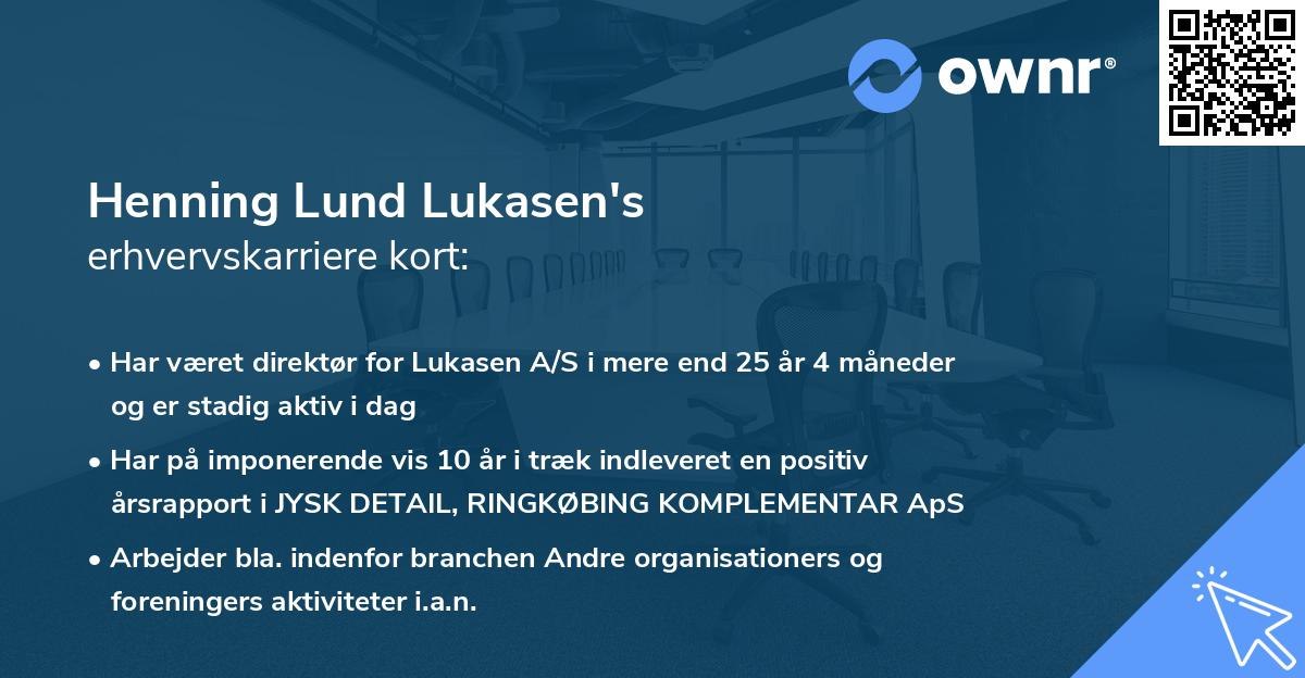 Henning Lund Lukasen's erhvervskarriere kort