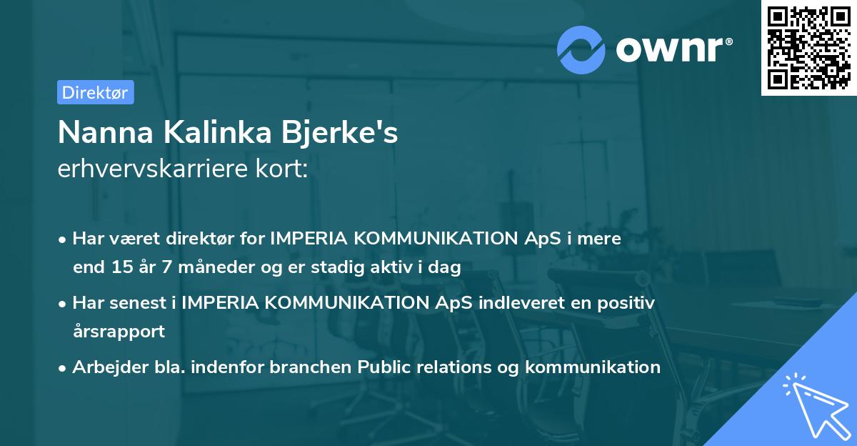Nanna Kalinka Bjerke's erhvervskarriere kort