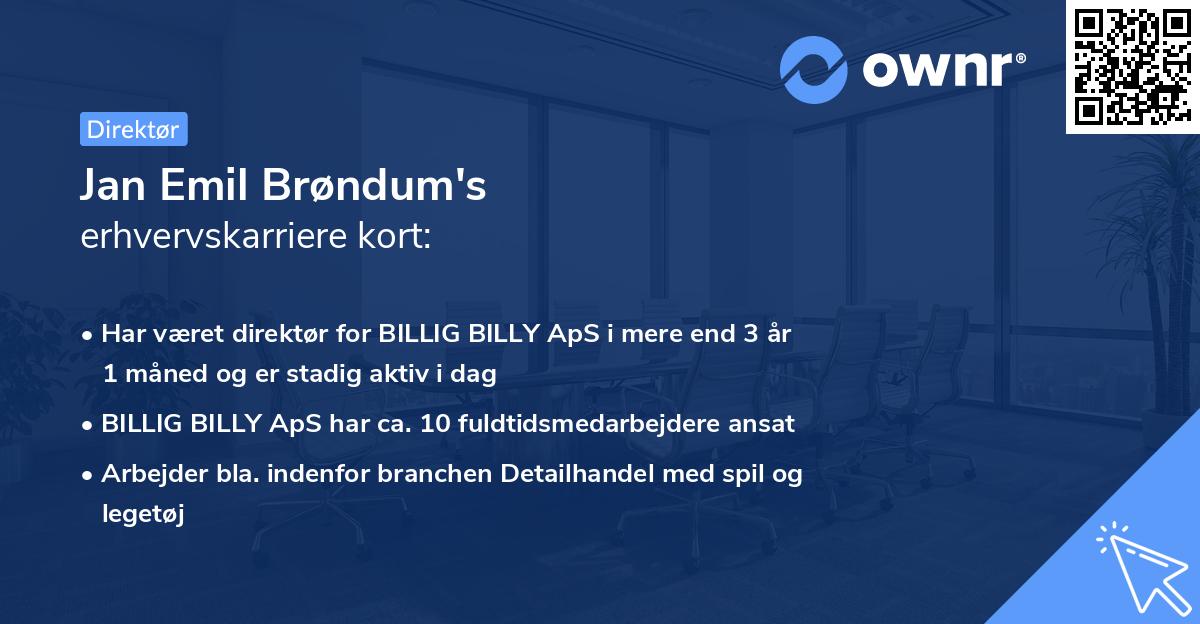 Jan Emil Brøndum's erhvervskarriere kort
