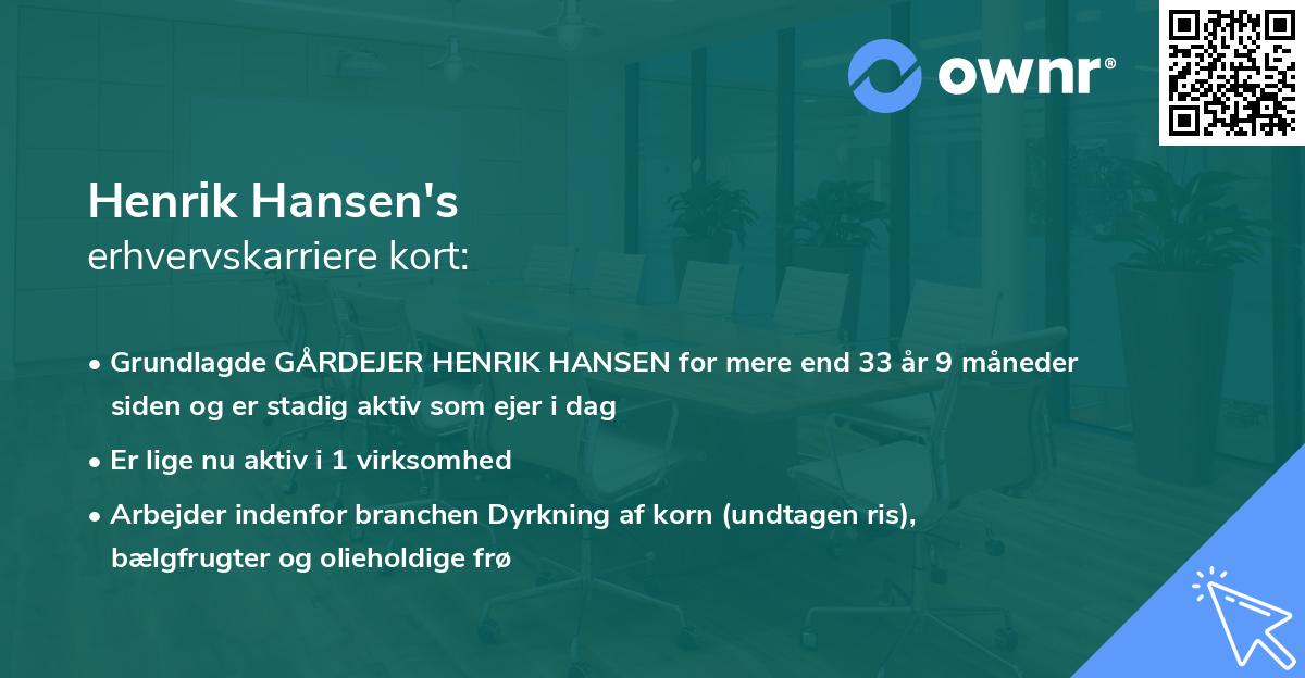 Henrik Hansen's erhvervskarriere kort