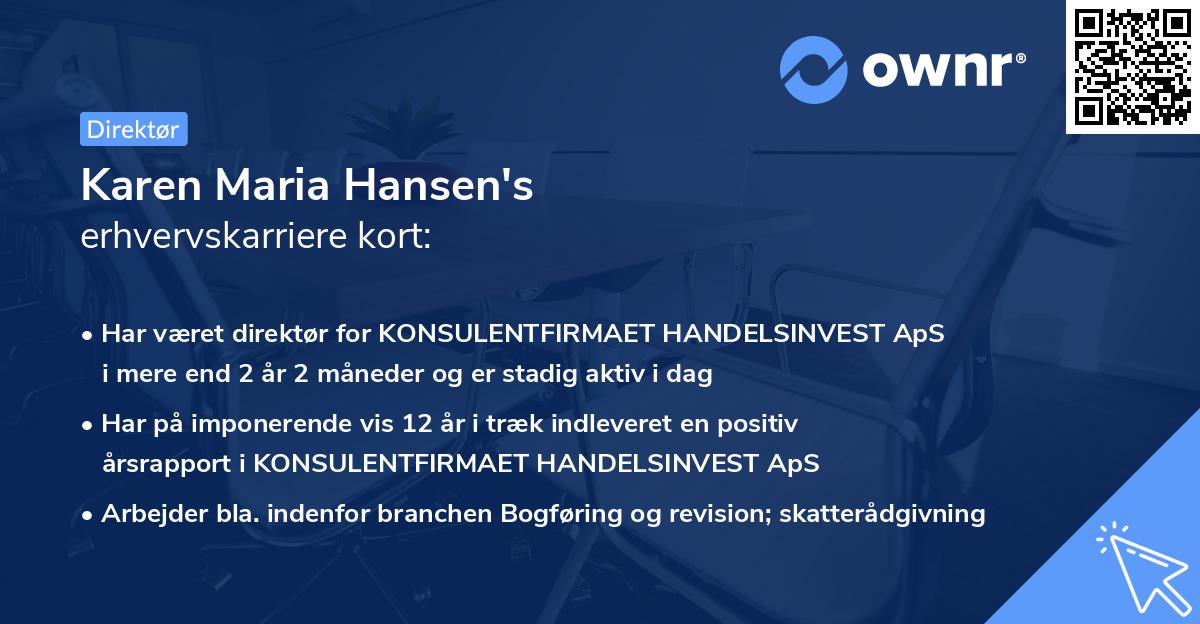 Karen Maria Hansen's erhvervskarriere kort