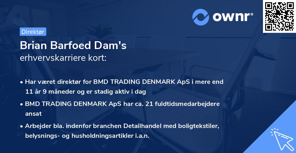 Brian Barfoed Dam's erhvervskarriere kort