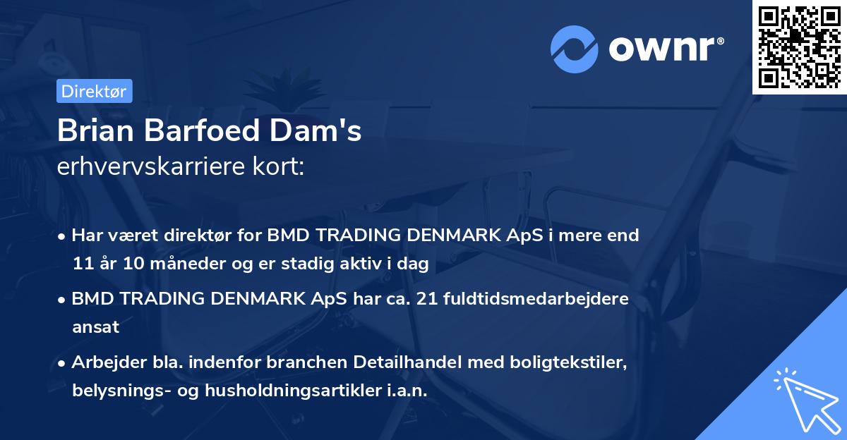 Brian Barfoed Dam's erhvervskarriere kort