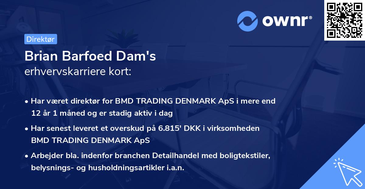 Brian Barfoed Dam's erhvervskarriere kort