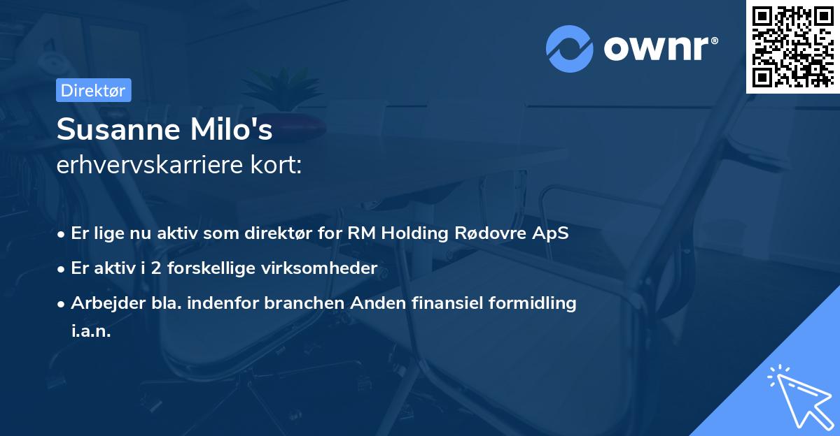 Susanne Milo's erhvervskarriere kort