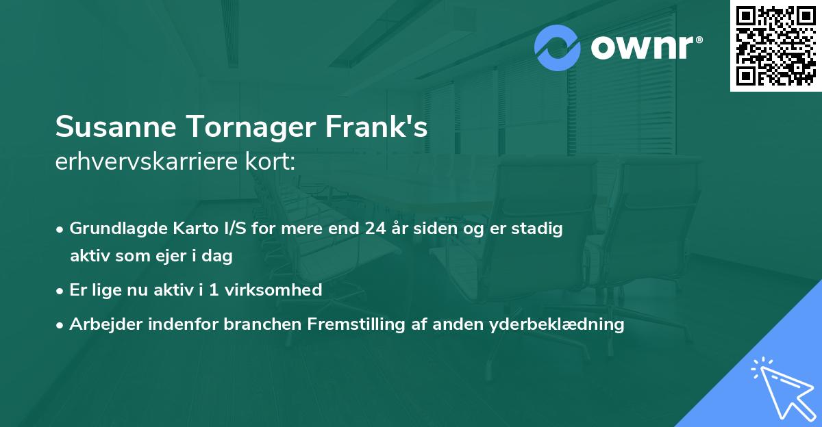 Susanne Tornager Frank's erhvervskarriere kort