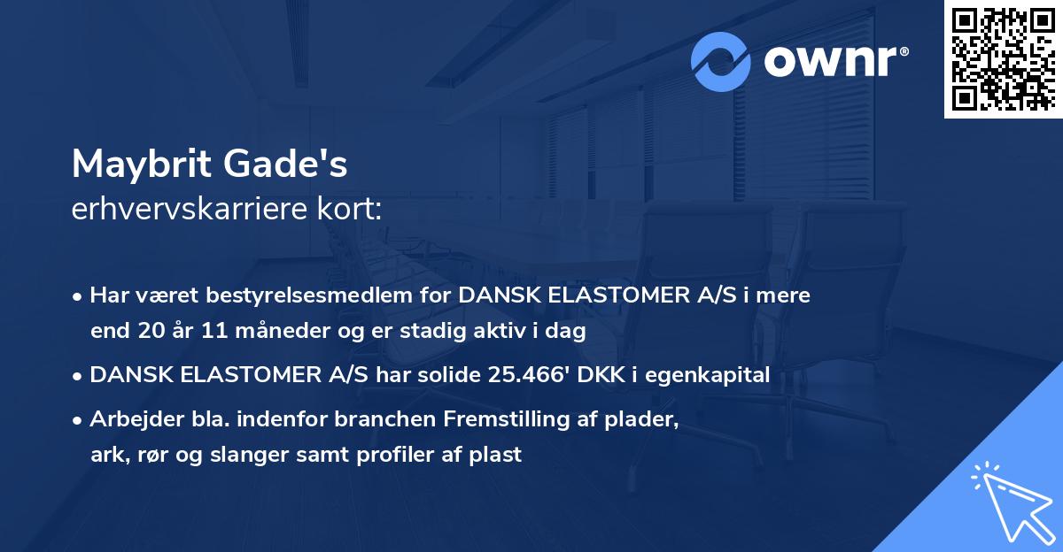 Maybrit Gade's erhvervskarriere kort