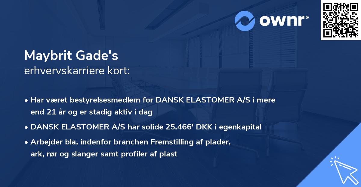 Maybrit Gade's erhvervskarriere kort