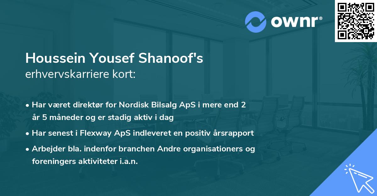 Houssein Yousef Shanoof's erhvervskarriere kort