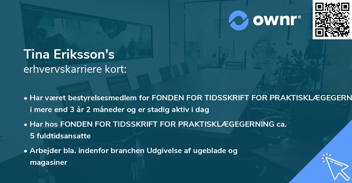 Tina Eriksson's erhvervskarriere kort