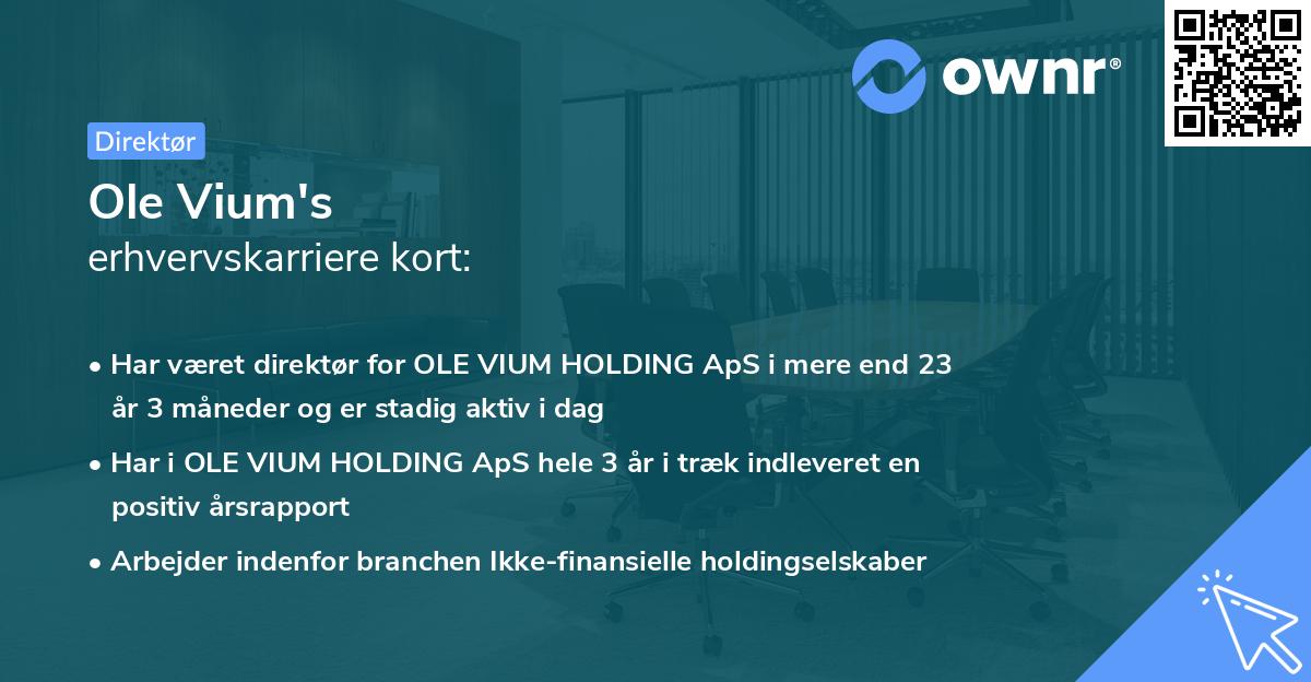 Ole Vium's erhvervskarriere kort
