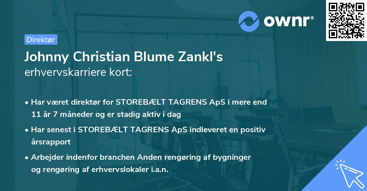 Johnny Christian Blume Zankl's erhvervskarriere kort
