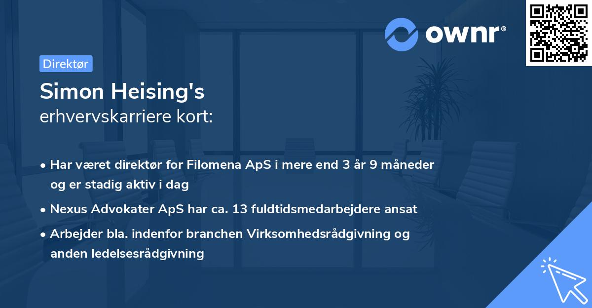Simon Heising's erhvervskarriere kort