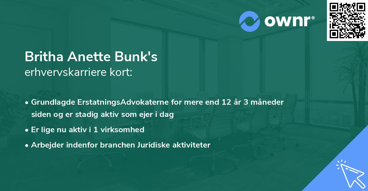 Britha Anette Bunk's erhvervskarriere kort