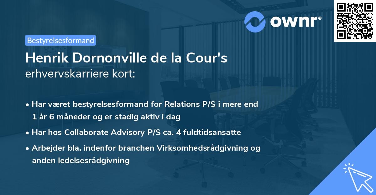 Henrik Dornonville de la Cour's erhvervskarriere kort