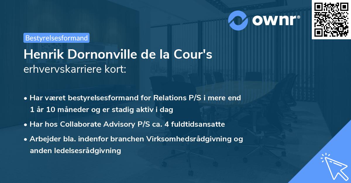 Henrik Dornonville de la Cour's erhvervskarriere kort