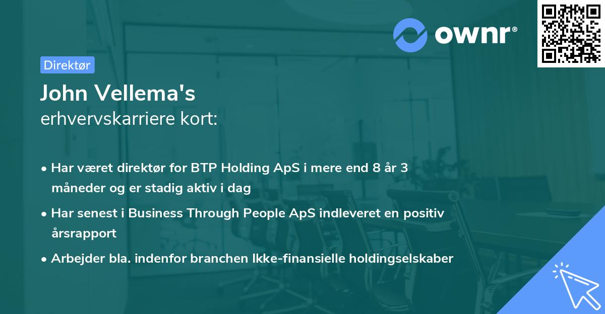 John Vellema's erhvervskarriere kort
