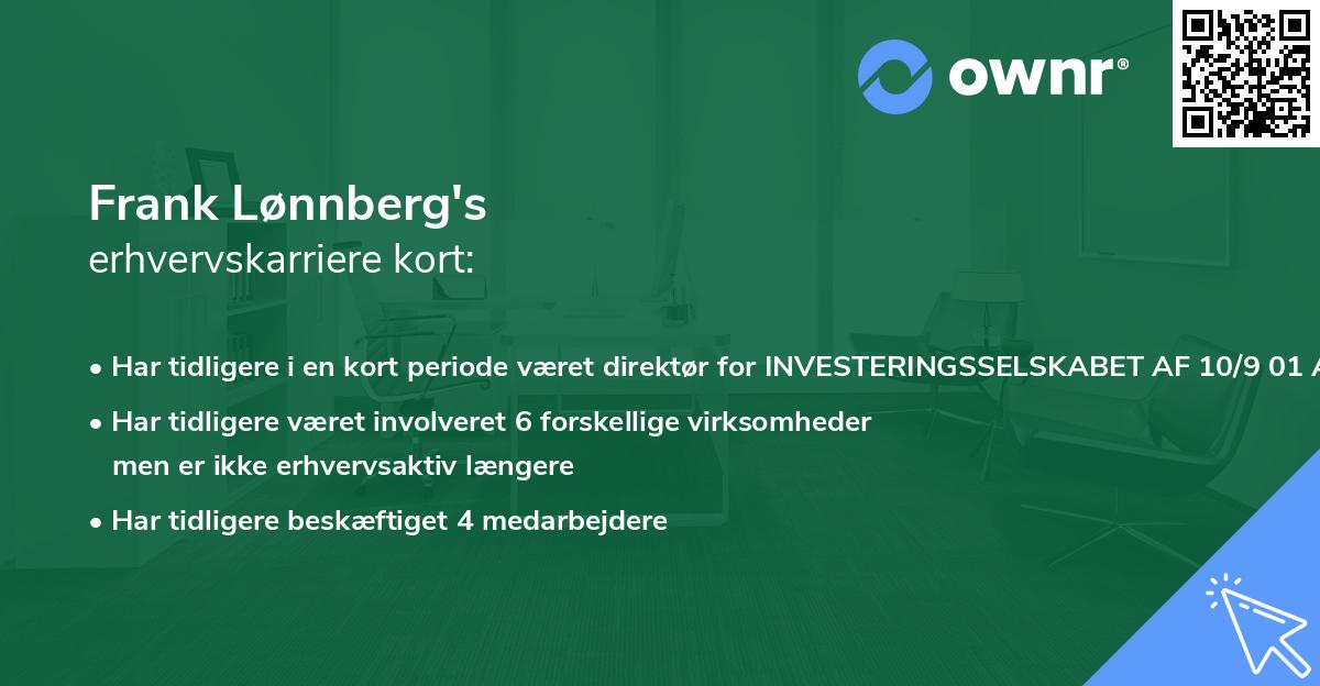Frank Lønnberg's erhvervskarriere kort