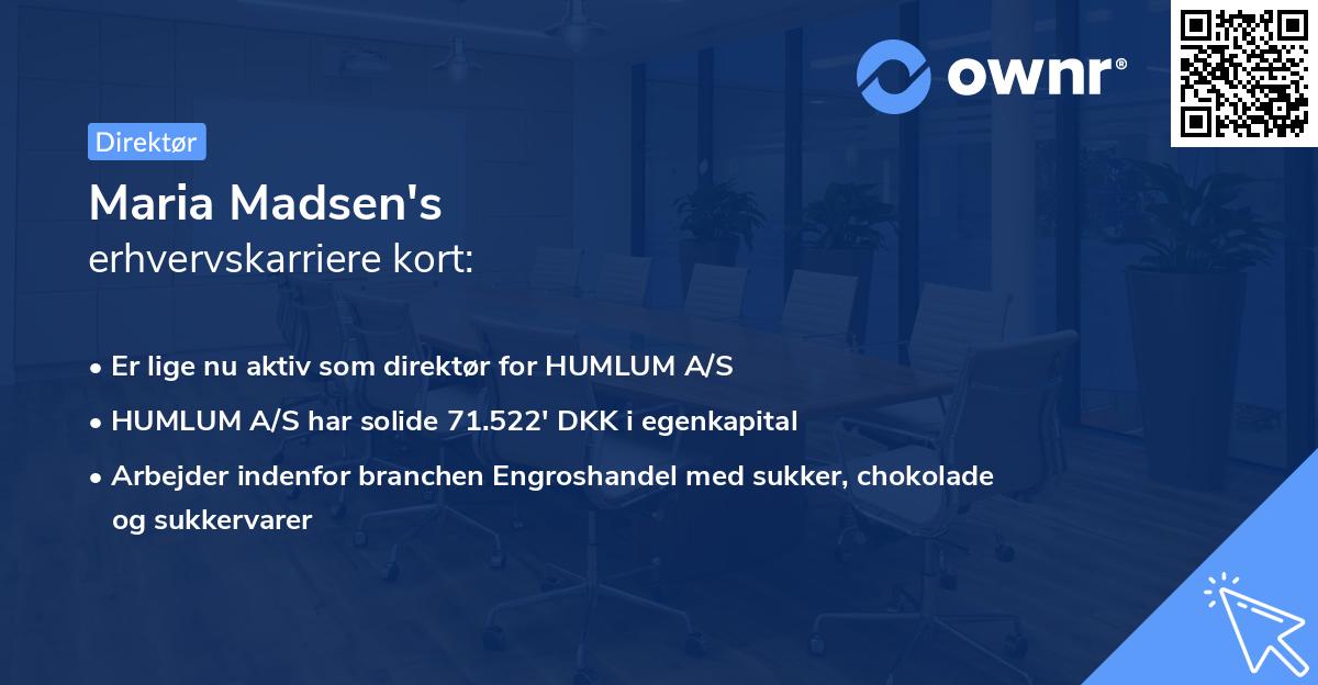 Maria Madsen's erhvervskarriere kort